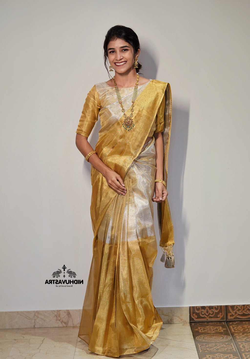 Silver with gold tissue silk saree (CODE-078)