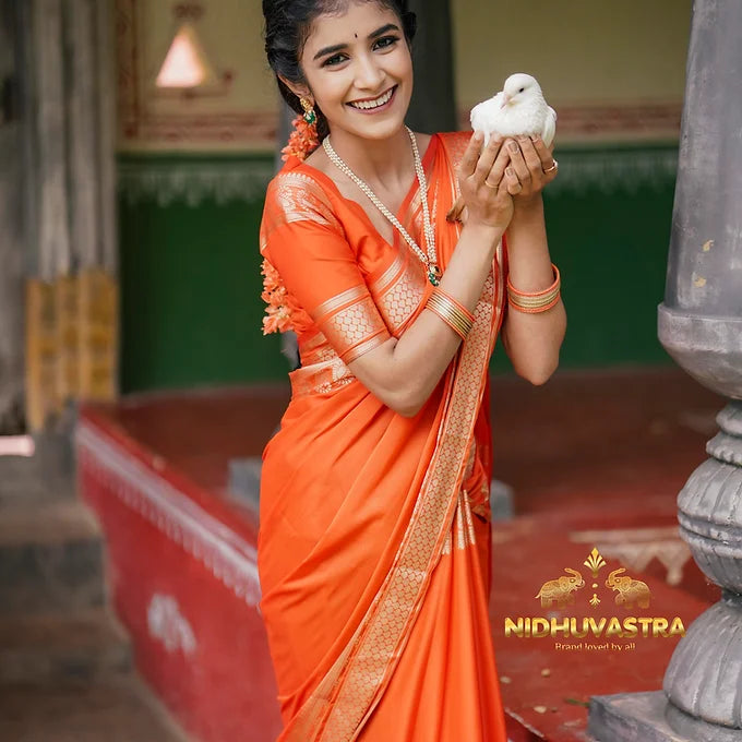 Mysore Semi Crepe Silk Saree(orange colour) (CODE-013)
