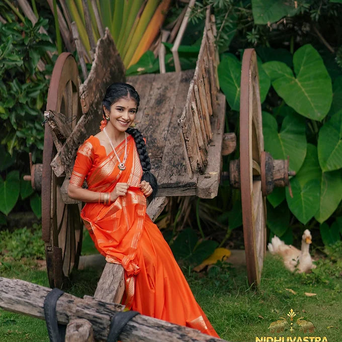 Mysore Semi Crepe Silk Saree(orange colour) (CODE-013)