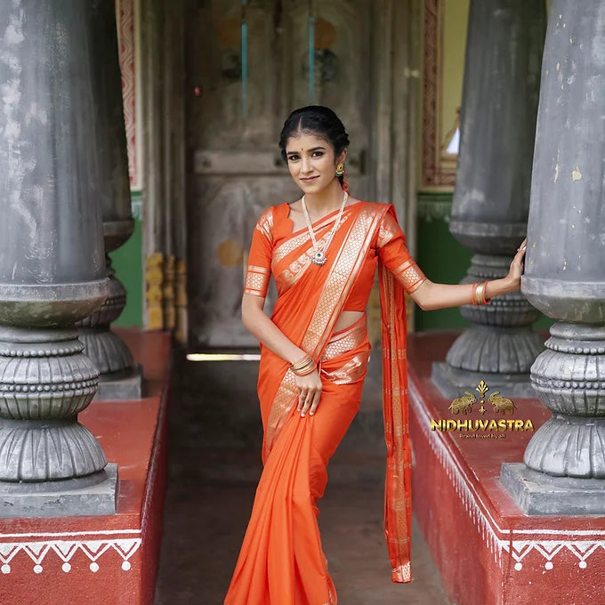 Mysore Semi Crepe Silk Saree(orange colour) (CODE-013)