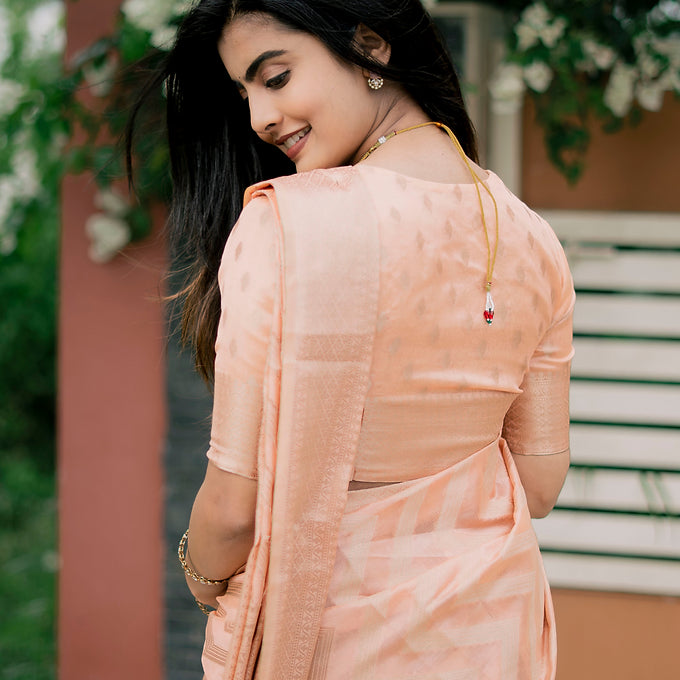 Peach Organza Silk Banarasi Saree (CODE-007)