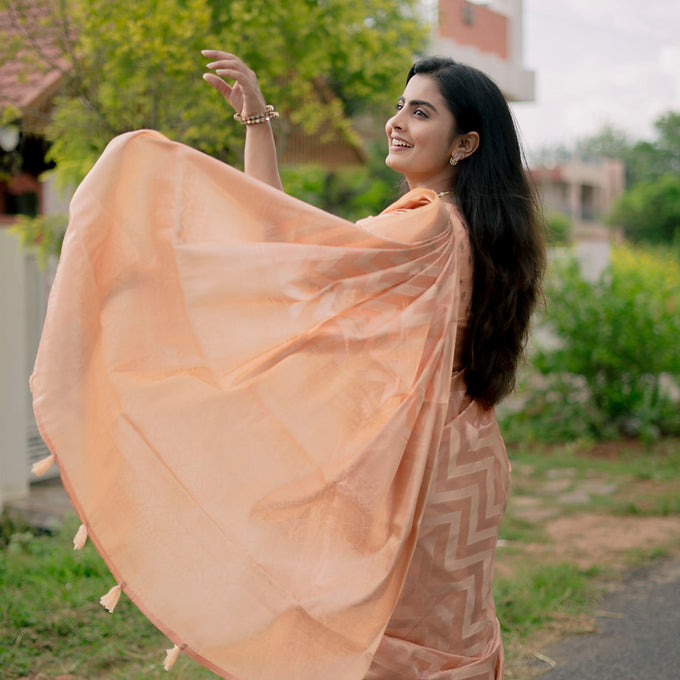 Peach Organza Silk Banarasi Saree (CODE-007)