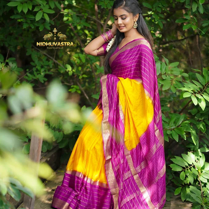 Mysore Semi Crepe Silk Saree [Pink with Yellow] (CODE-018)