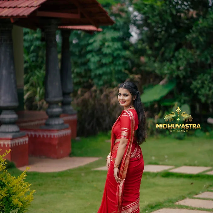 Mysore Semi Crepe Silk Saree(Blood Red Colour) (CODE-014)
