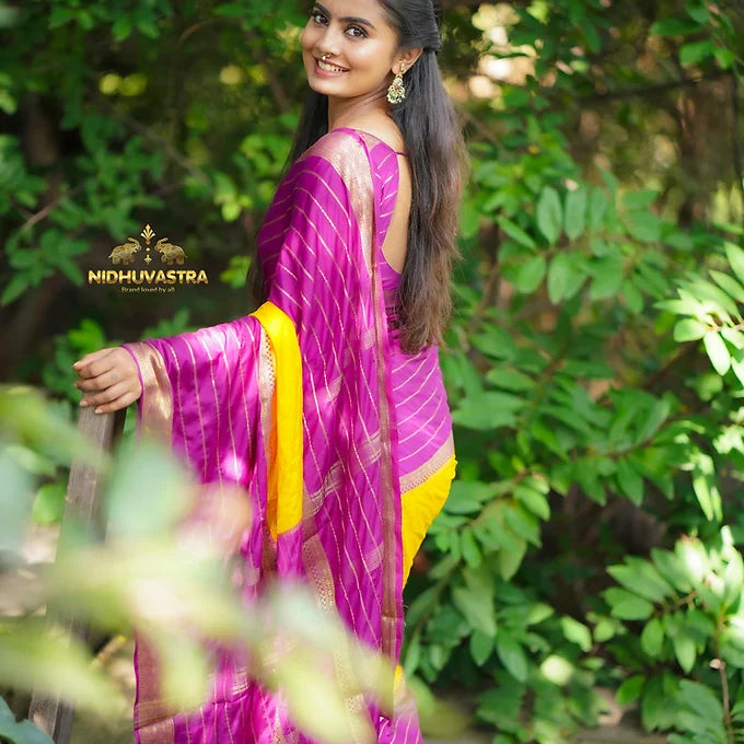 Mysore Semi Crepe Silk Saree [Pink with Yellow] (CODE-018)
