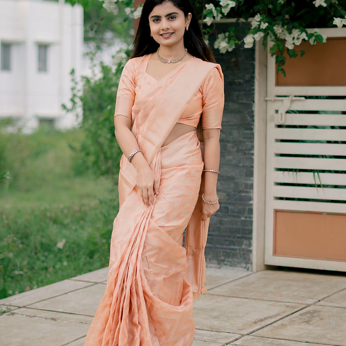Peach Organza Silk Banarasi Saree (CODE-007)