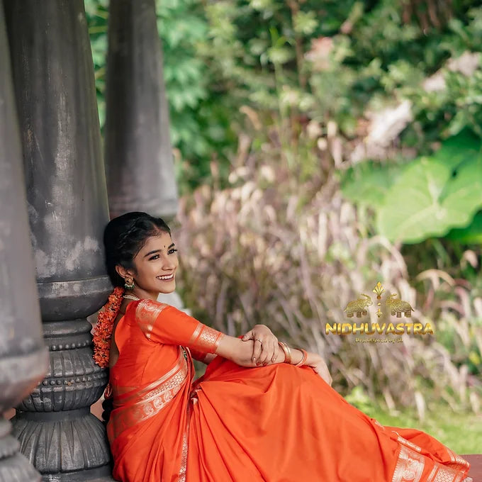 Mysore Semi Crepe Silk Saree(orange colour) (CODE-013)