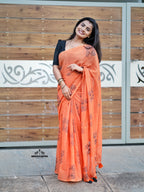 Orange Cotton Saree (CODE-073)
