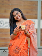 Orange Cotton Saree (CODE-073)