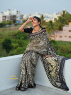 Black Kalamkari Print Saree (CODE-081)