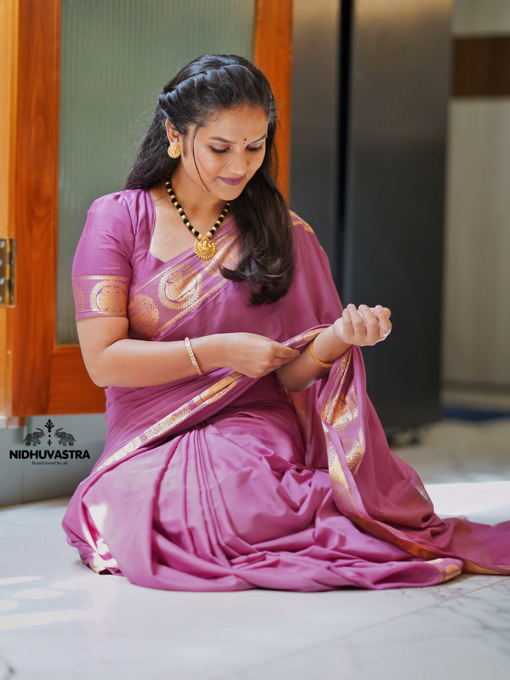 Onion Colour Self Semi Crepe Silk Saree (CODE-071)