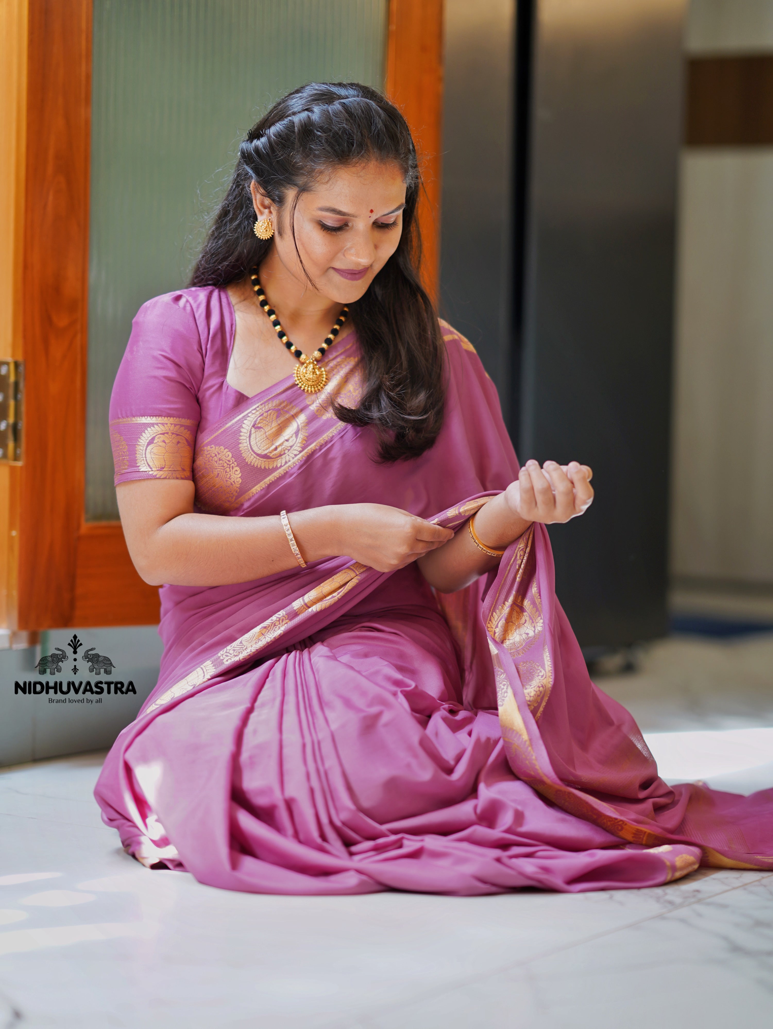 Onion Colour Self Semi Crepe Silk Saree (CODE-071)