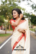 Cream with Red combination crepe silk saree (CODE-024)