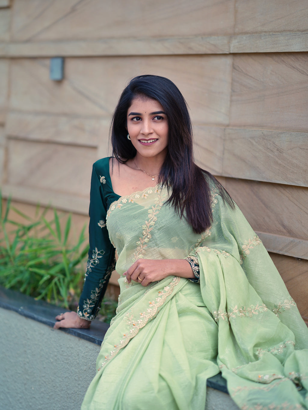 Mint Green With Forest Green Blouse -Fancy Saree (CODE-060)