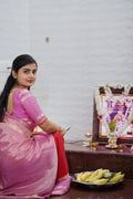 Premium Crepe Silk Saree (Pink with Red) (CODE-057)