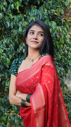 Red saree  with contrast blouse (CODE-075)