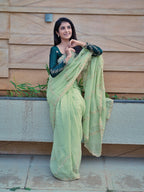 Mint Green With Forest Green Blouse -Fancy Saree (CODE-060)