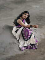 White and Purple fancy Ajrakh printed crepe silk saree (CODE-002)
