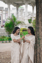 Cream color soft katan silk saree with zari weaving work (CODE-001)
