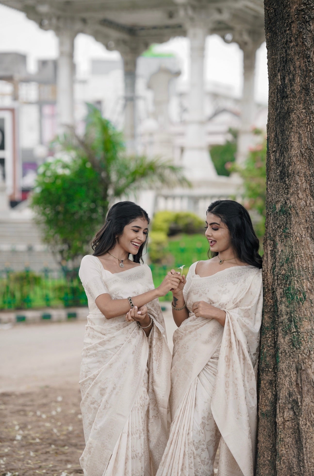 Cream color soft katan silk saree with zari weaving work (CODE-001)