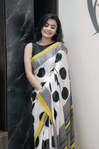 White fancy digital printed crepe silk saree (CODE-030)