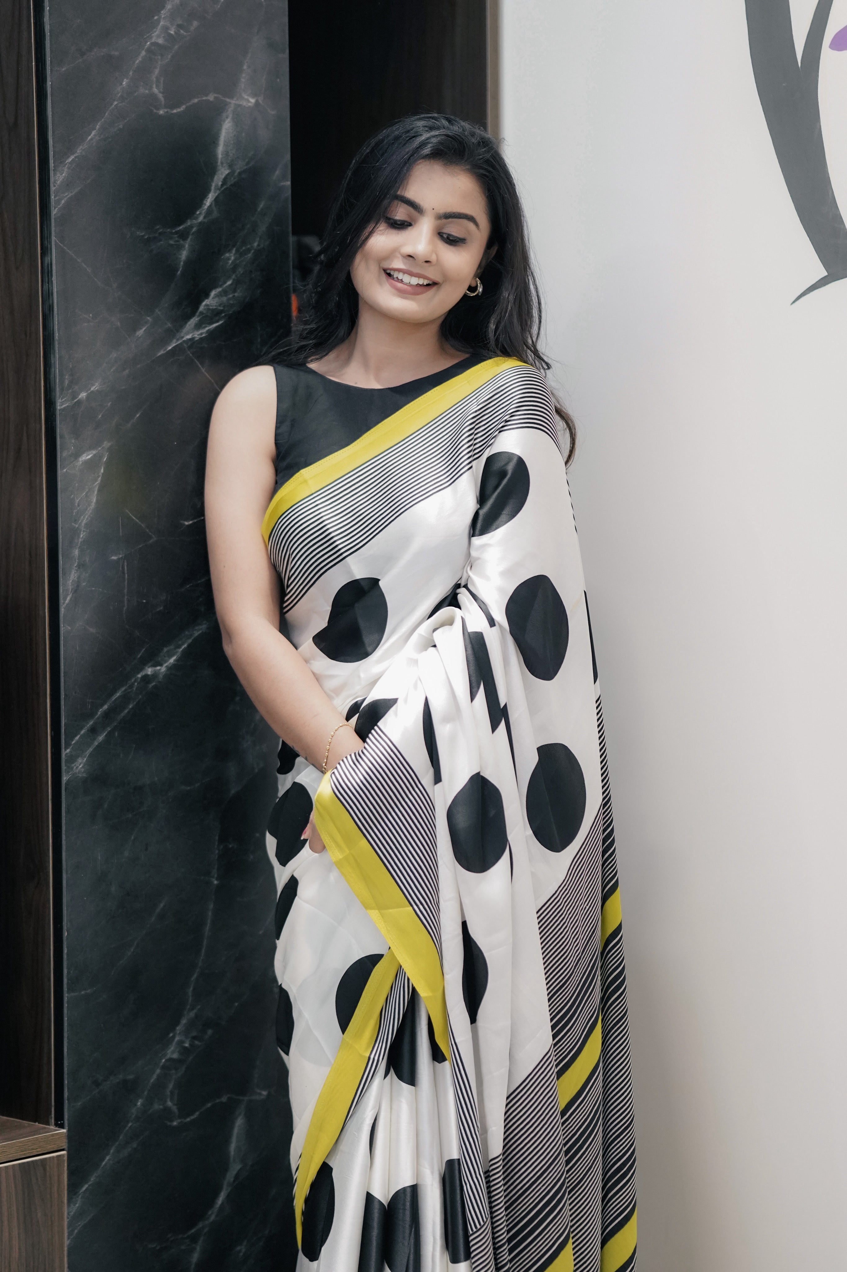 White fancy digital printed crepe silk saree (CODE-030)