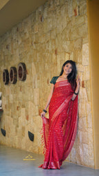 Red saree  with contrast blouse (CODE-075)