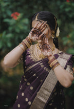 Tissue Silk Saree (Brown with Gold Jari Border) (CODE-058)