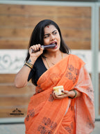 Orange Cotton Saree (CODE-073)