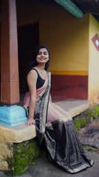 Premium quality 2D semi crepe silk saree(Black with cream Colour (CODE-025)
