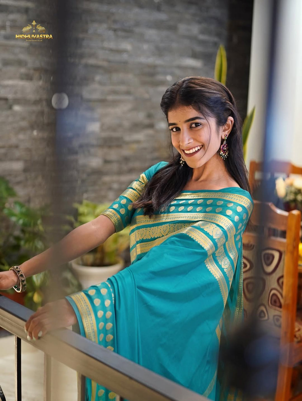Mysore Semi Crepe teal blue colour (CODE-037)