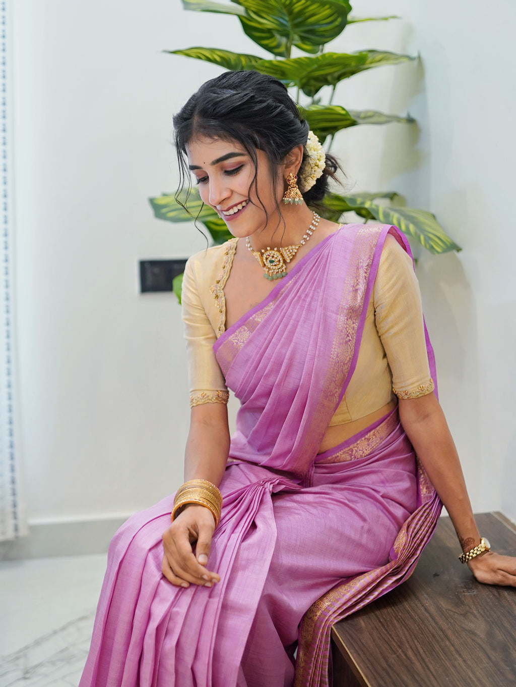 Tassar silk saree Colour-Baby Pink (CODE-045)