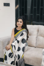 White fancy digital printed crepe silk saree (CODE-030)