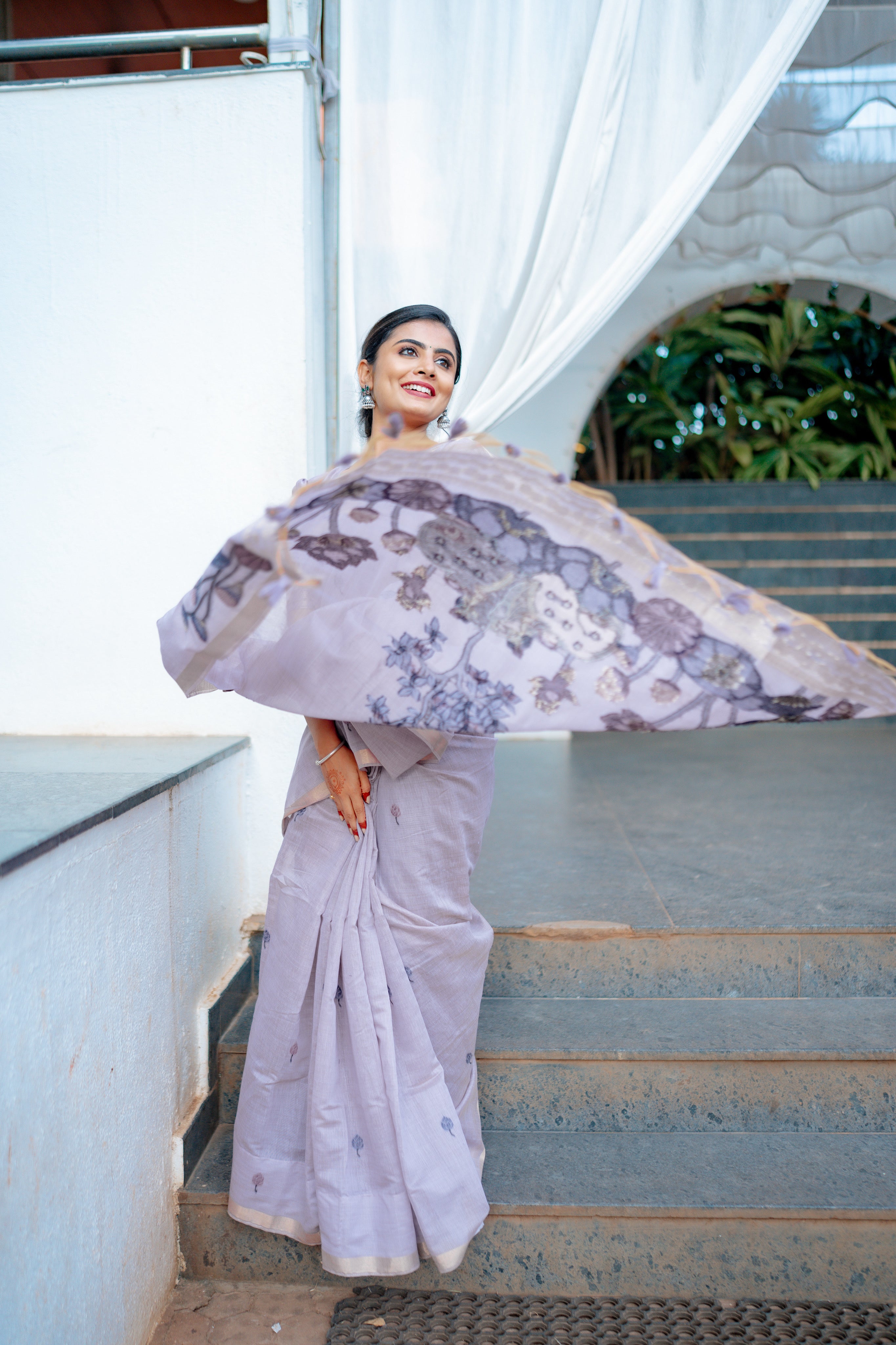 Lavender Premium Muga Cotton Saree with Resham pichwai weaving pallu (CODE-011)