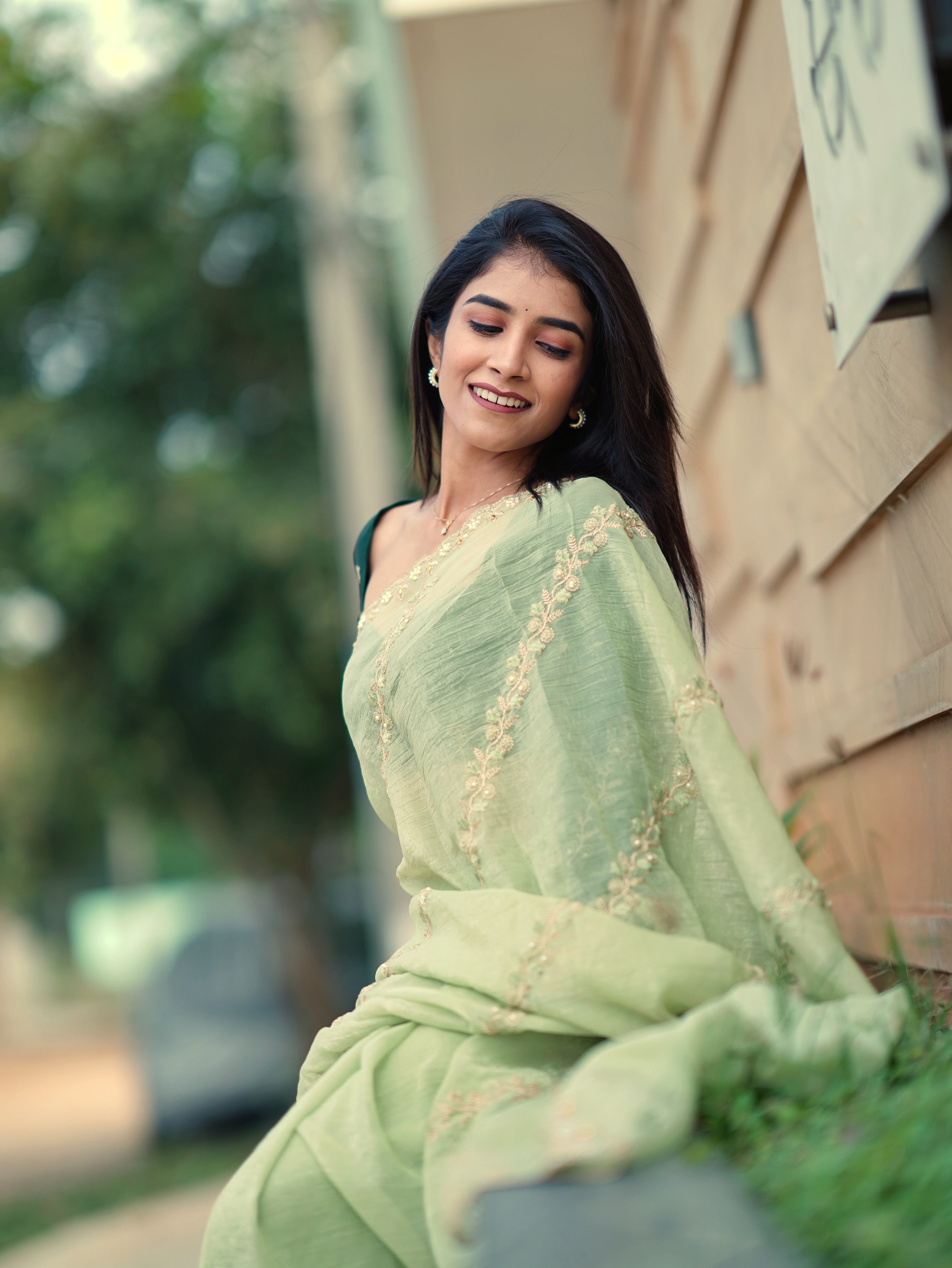 Mint Green With Forest Green Blouse -Fancy Saree (CODE-060)