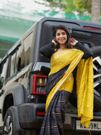 Mysore semi crêpe yellow with black premium quality (CODE-049)