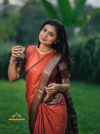 Rust Orange With Brown Semi  Crepe Silk Saree (CODE-070)
