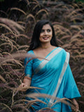 Mysore semi crepe silk saree (sky blue) (CODE-016)