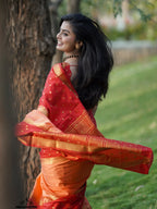 Red and Peach Semi Crepe Premium Silk Saree (CODE-066)