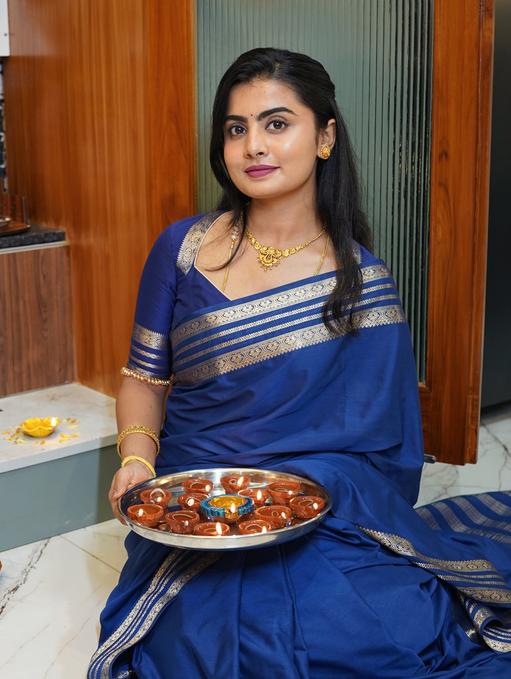 Mysore Semi Crepe in Navy Blue (CODE-042)