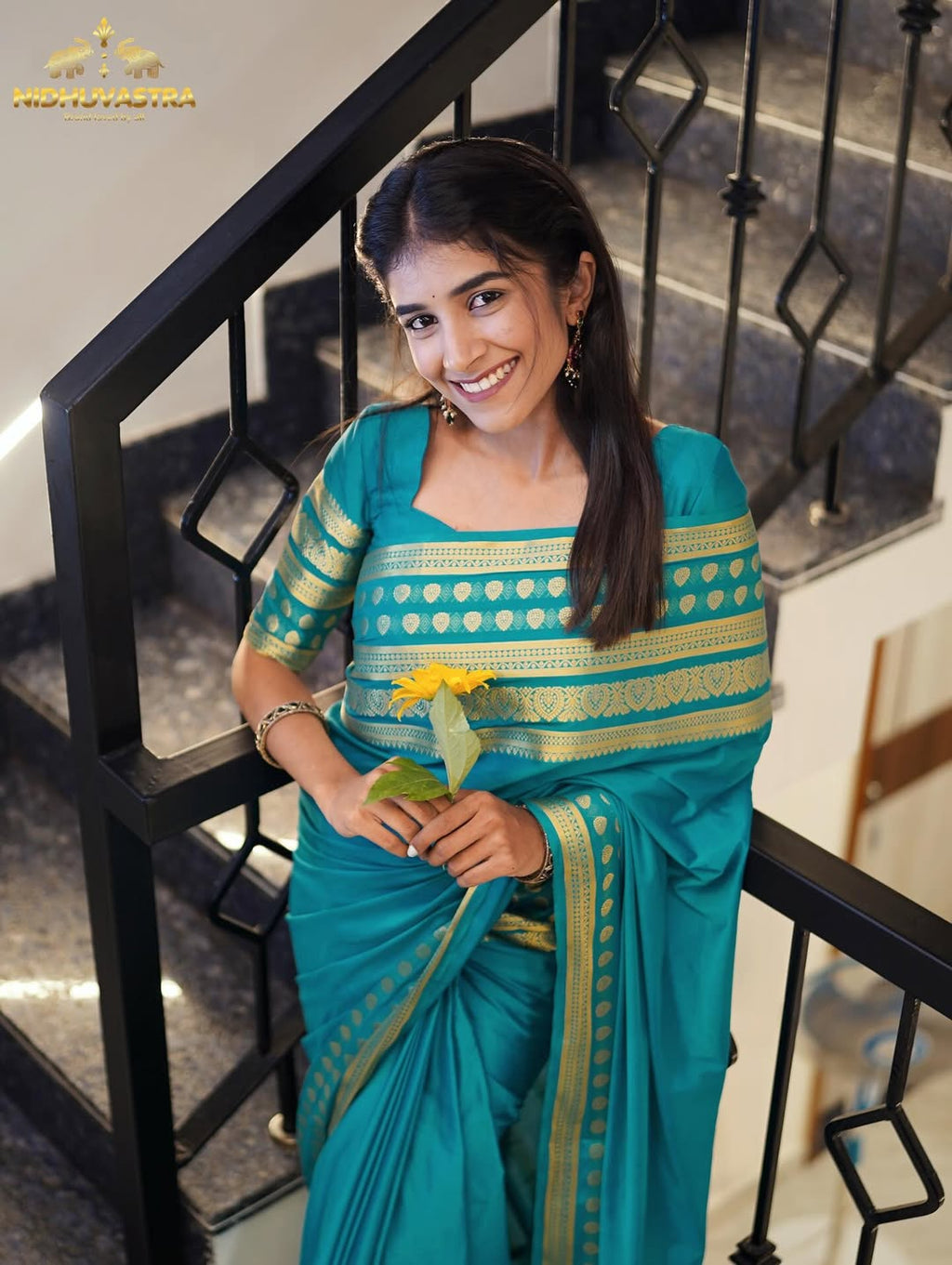 Mysore Semi Crepe teal blue colour (CODE-037)