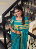 Mysore Semi Crepe teal blue colour (CODE-037)