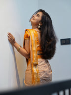 Mysore crepe saree (Peach beige with mustard colour) (CODE-047)
