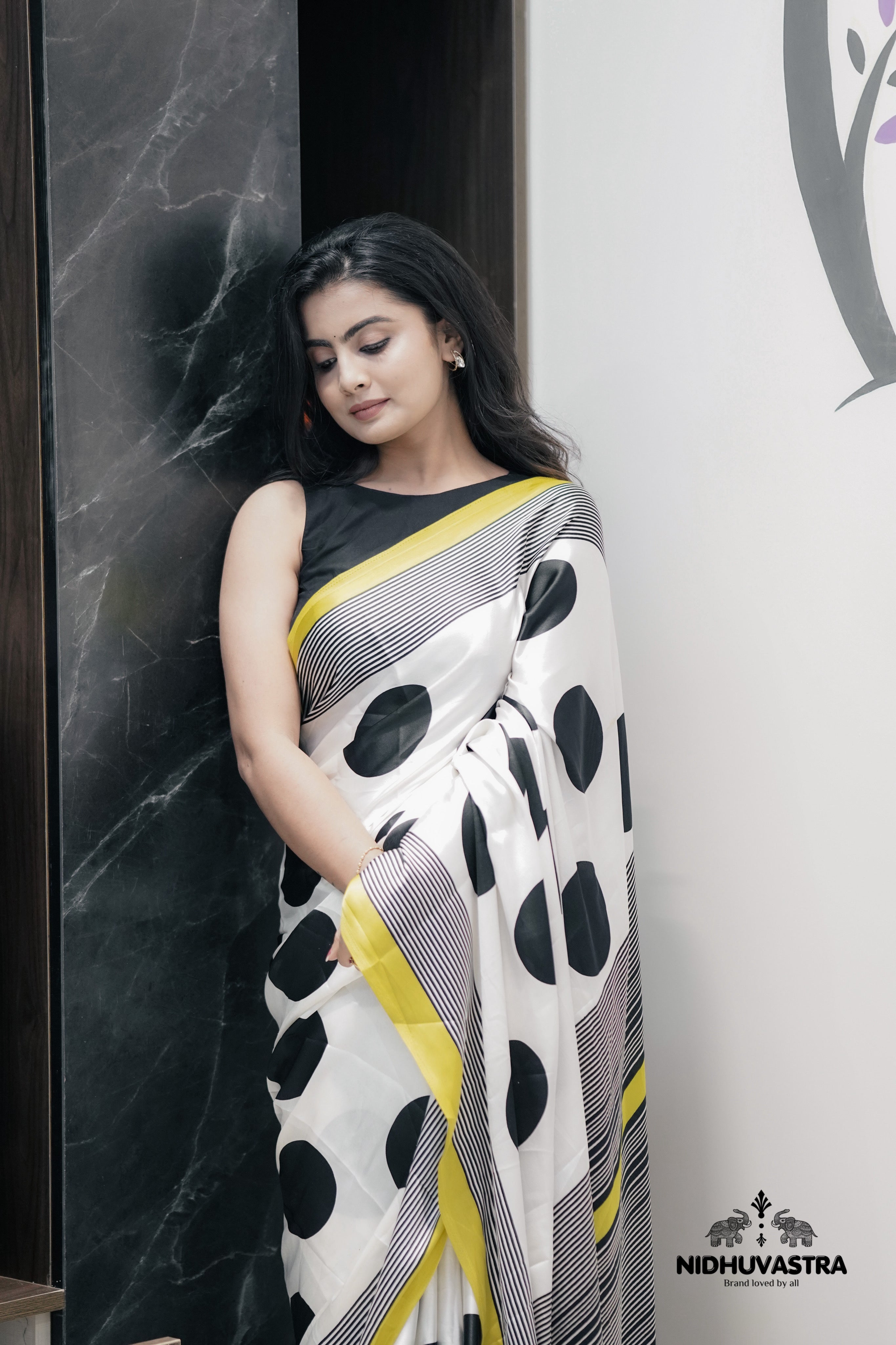 White fancy digital printed crepe silk saree (CODE-030)