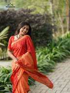 Red and Peach Semi Crepe Premium Silk Saree (CODE-066)