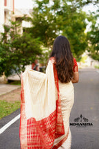 Cream with Red combination crepe silk saree (CODE-024)