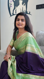Mysore Semi Crepe Saree(Light green with dark purple colour) (CODE-033)