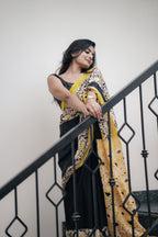 Yellow With Black Cotton Saree (CODE-028)