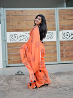 Orange Cotton Saree (CODE-073)