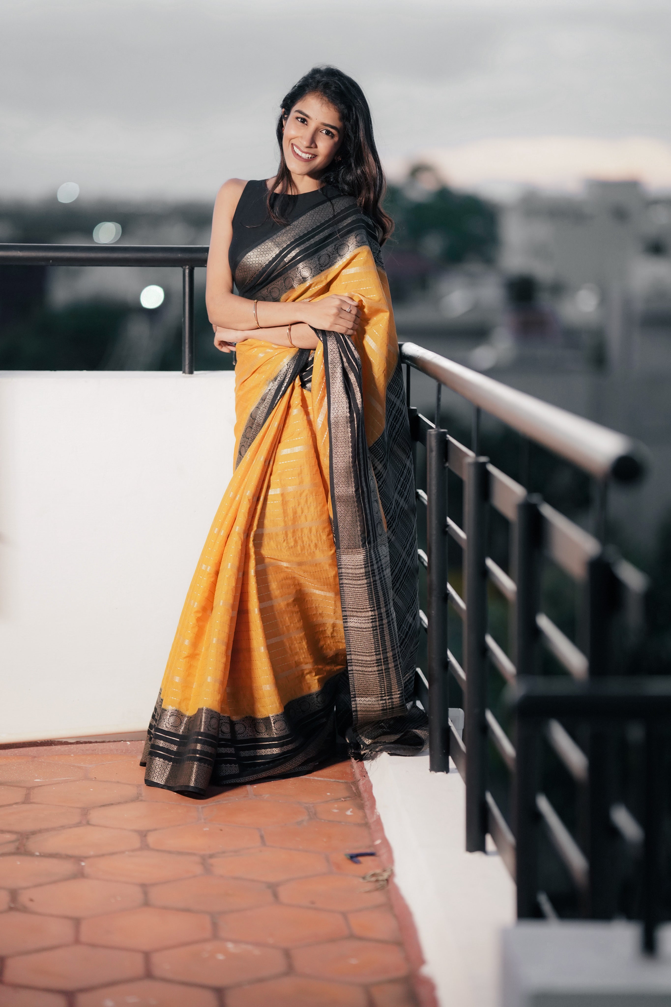 Mysore Semi Crepe (Mustard With Black Colour (CODE-029)